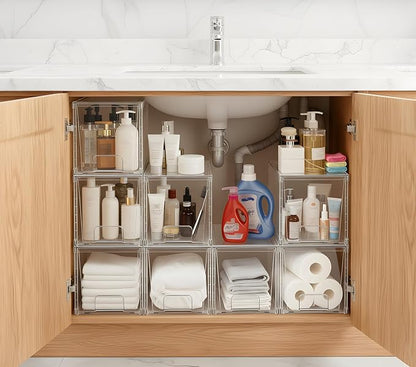2 Pack Large Stackable Storage Drawers, Acrylic Bathroom Undersink Closet - Image 4