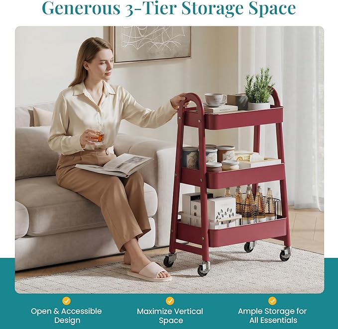 NEWBULIG 3-Tier Metal Rolling Cart - Image 3