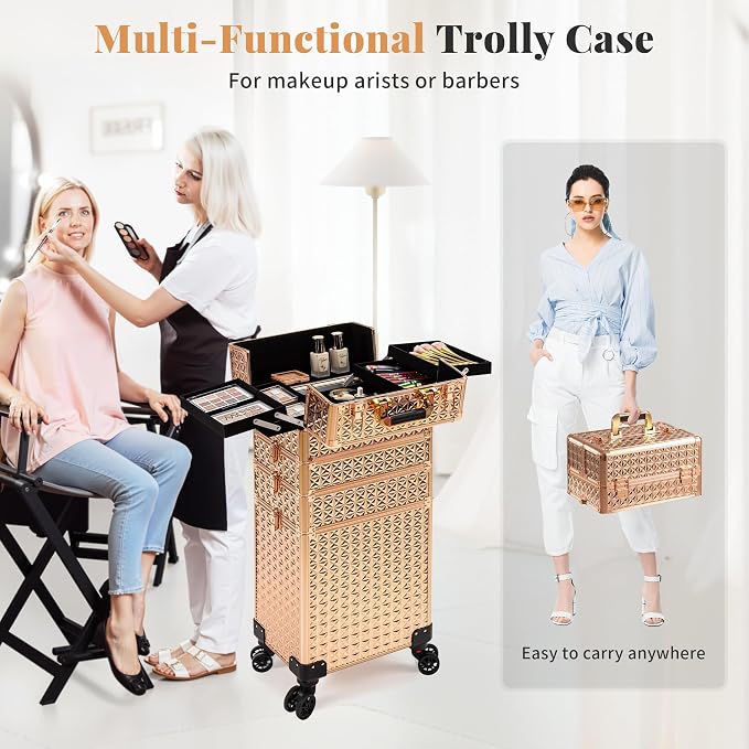 AROUS 5 in 1 Rolling Makeup Train Case Cosmetology Case on Wheels Large - Image 8