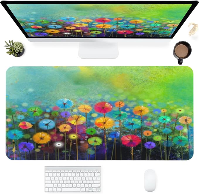 Desk Mat, Abstract Watercolor Flowers Extended Gaming Mouse Pad by SKYDAWNY