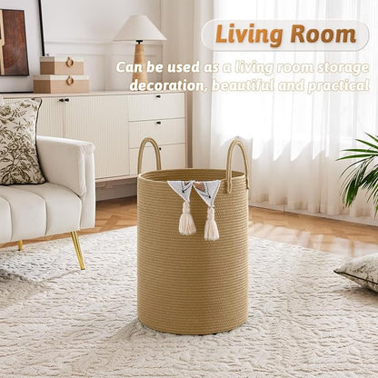 Laundry Basket, Woven Cotton Rope Laundry Hamper, 60L - Image 2