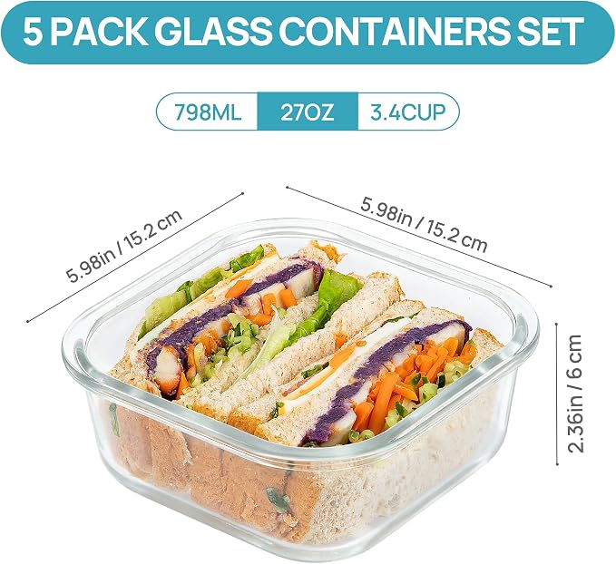 Vtopmart 5Pack 27oz Glass Storage Containers - Image 2