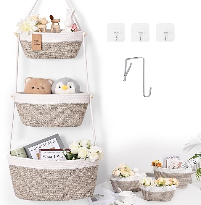 Hanging Basket, 3-Tier Woven Wall Basket by Degeyoyo