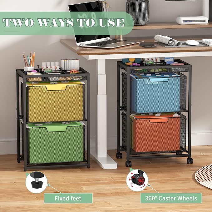 Rolling File Cart with 2 Drawers, Under Desk Storage Cabinet with DIY Divider - Image 4