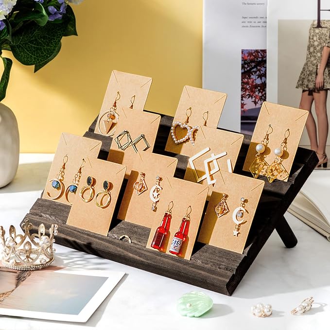 Marsui 62 Pcs Wood Earring Display Stand Earring Card Display 2 Sets of Holder - Image 4