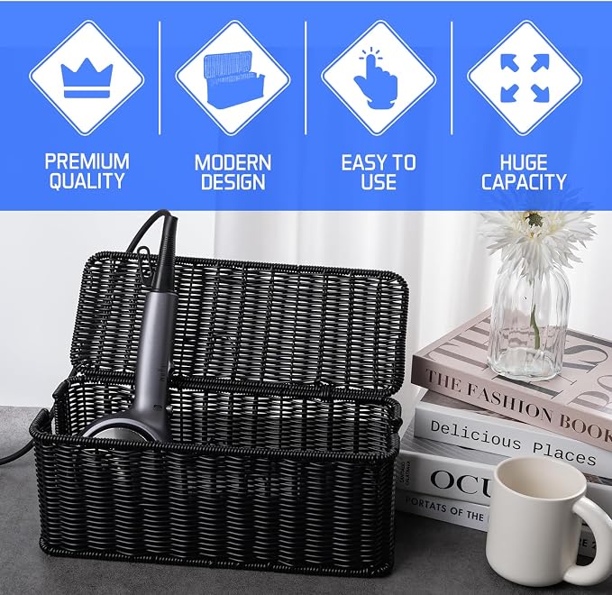 Cable Management Box, Handmade Rattan Cable Organizer, 2 Open Slots Cords Hider - Image 4