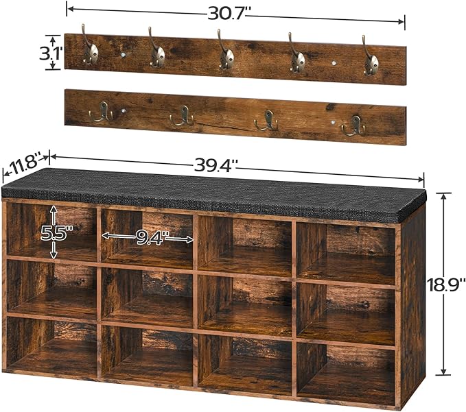 HOOBRO Shoe Storage Bench with Cushion, 39.4" L Entryway Bench with 12 Cubbies - Image 3