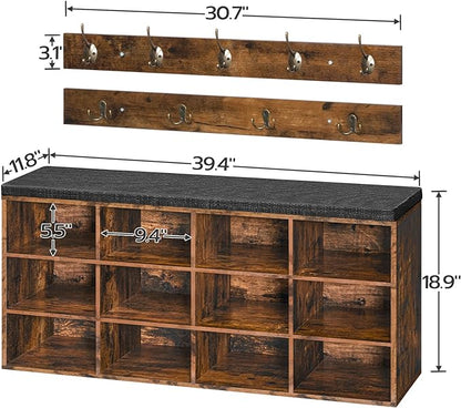 HOOBRO Shoe Storage Bench with Cushion, 39.4" L Entryway Bench with 12 Cubbies - Image 3