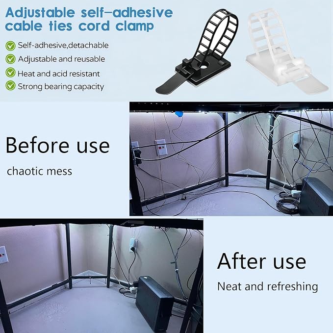 Adjustable 3M Adhesive Cable Management Clips 50Pcs, Large self Adhesive Cable - Image 6