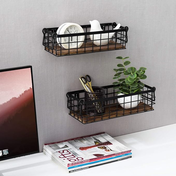 MyGift Set of 2 Black Metal Wire Baskets - Image 4