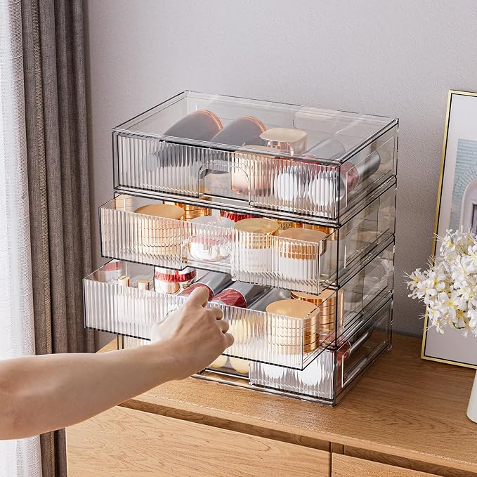 ZHIAI Stackable Storage Drawer, 4 Piece Acrylic Organiser - Image 6