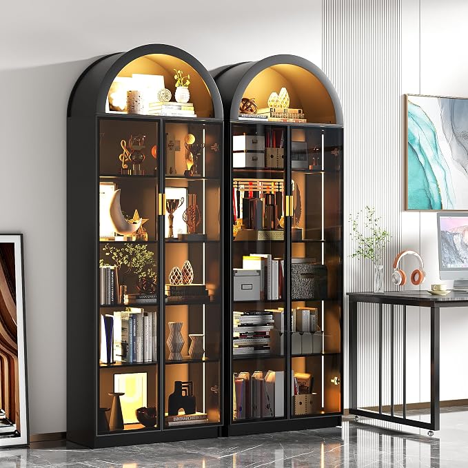 Arch Display Cabinet with Doors and Adjustable Shelves, 6 Tier Display Case - Image 7