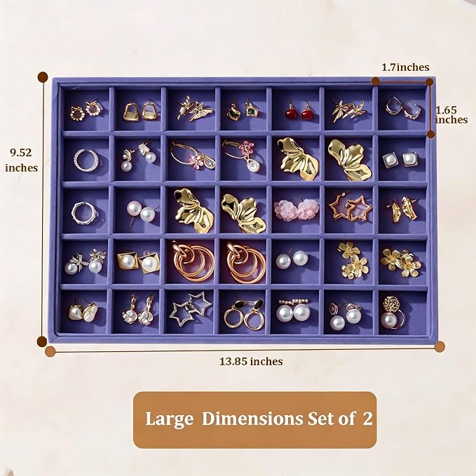Large Velvet Jewelry Tray 2 Pack Stackable Jewelry Display Drawer Inserts Trays - Image 5