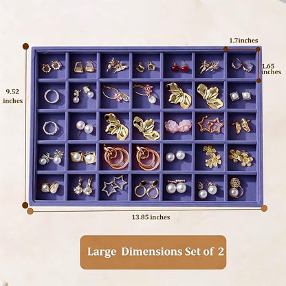Large Velvet Jewelry Tray 2 Pack Stackable Jewelry Display Drawer Inserts Trays - Image 5