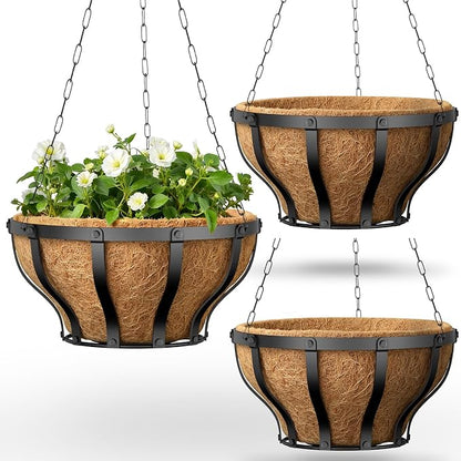 VOXOR Metal Hanging Baskets for Plants, Heavy Duty Wrought Iron Hanging Baskets by VOXOR