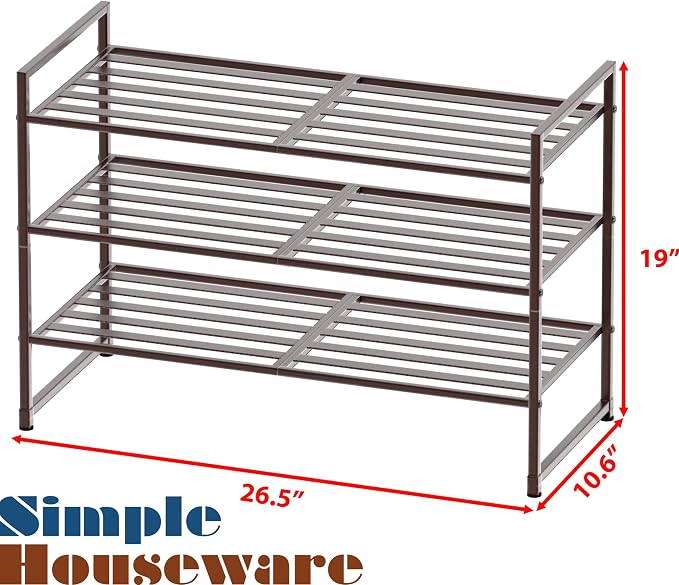 Simple Houseware 3-Tier Stackable Metal Panel Shoes Rack - Image 3