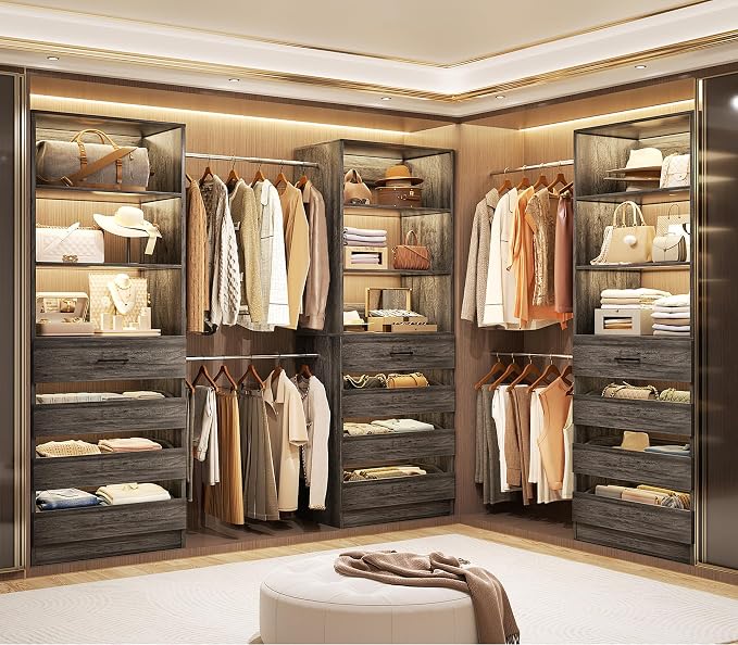 Aheaplus Closet System with 12 Drawers, 8.5-11.5Ft Wood Closet Organizer System - Image 3