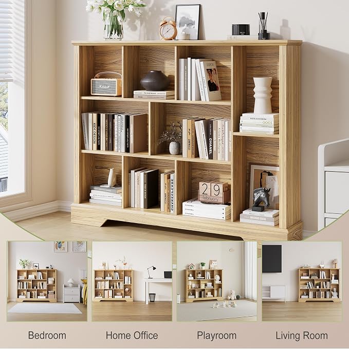 10-Cube Storage Bookcase, Modern 3-Tier Wooden Storage Organizer Open Bookshelf - Image 6