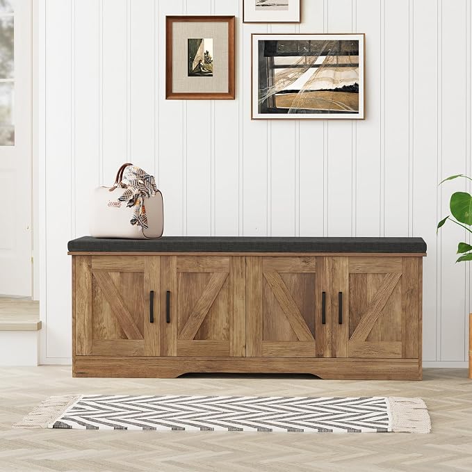 HOMSHO Farmhouse Shoe Storage Bench - Image 9