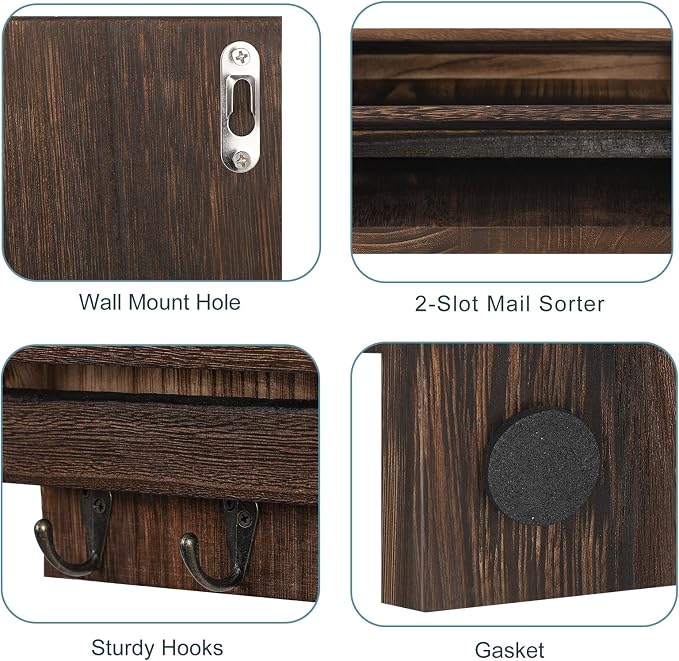 BTY Mail Holder for Wall, Wooden Mail Sorter - Image 4