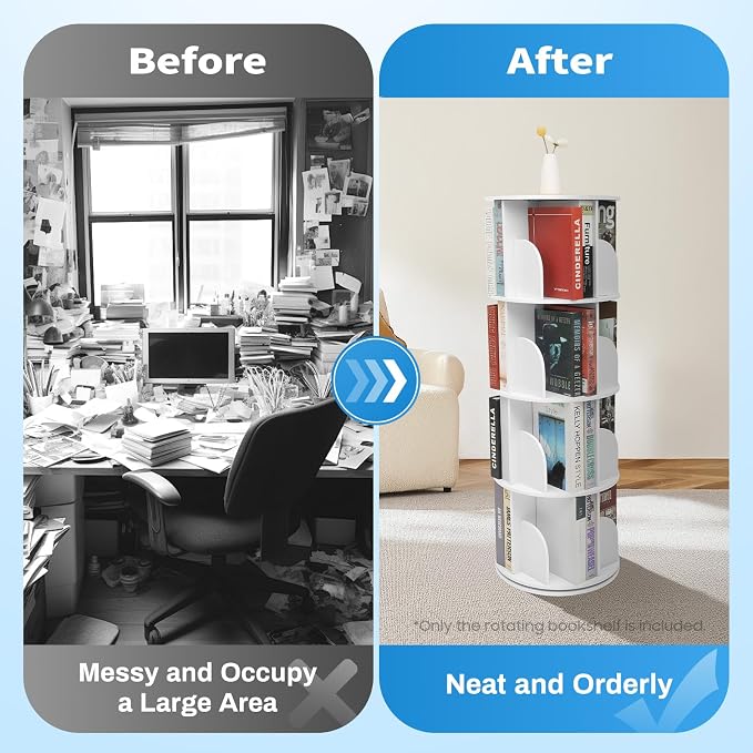 Rotating Bookshelf, 360 Display Round Bookshelf, 4 Tier Floor Standing Bookcase - Image 3