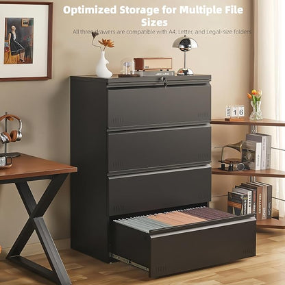 Metal File Cabinet with Lock, 4 Drawer Lateral File Cabinets - Image 5