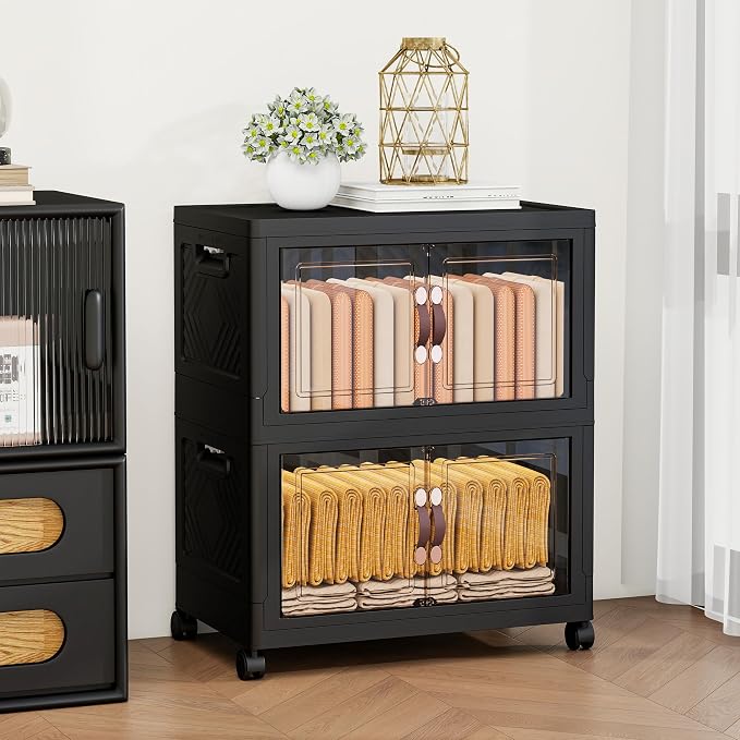 Storage Bins with Lids and Wheels, Collapsible Bathroom Storage Cabinet with - Image 6