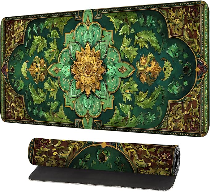 Green Vintage Floral Mouse Pad – Large Extended Desk Mat 31.5 x 11.8 in– Ornate by LEIWEIHOPE