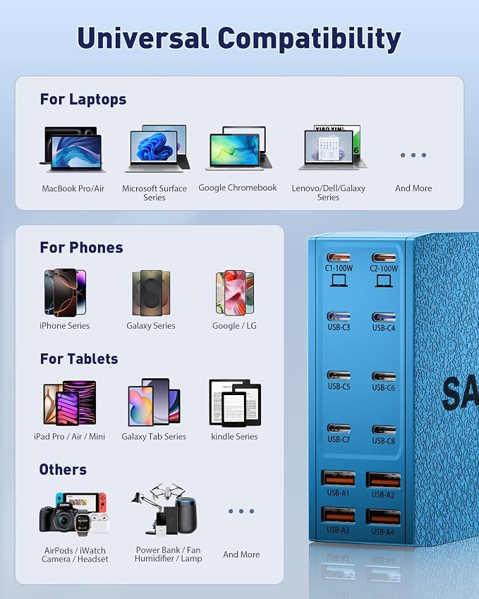 USB Charging Station, 12-Port USB C Charger Block - Image 6