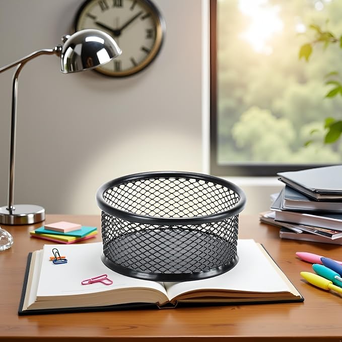 1Pc Black Metal Paper Clip Holder Mesh Paperclip Bowl Binder Clip Dispenser - Image 5