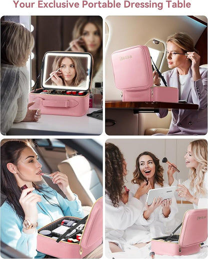 JUSRON Travel Makeup Bag With LED Mirror, Train Case with Light up Mirror - Image 6