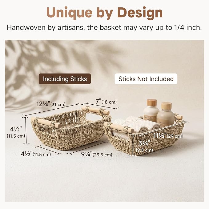 StorageWorks Small Baskets for Shelf, Seagrass Woven Basket - Image 3
