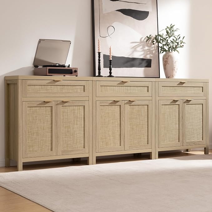 SICOTAS Sideboard Buffet Storage Cabinet Set of 2, Rattan Credenza Buffet Table - Image 10