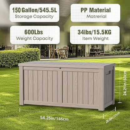 EasyUp 150 Gallon Outdoor Storage Box Waterproof, UV Resistant Resin Deck Box - Image 4