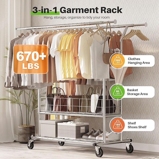 HOKEEPER Heavy Duty Clothes Rack Load 625 LBS, Clothing Rack - Image 2