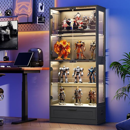 Display Cabinet with Glass Doors, 3 Color Lights, Auto-On Sensor, 4 Tempered by STHYTON