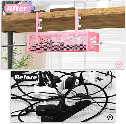 Under Desk Cable Management Tray, 15.7'' No Drill Steel Desk Cable Organizers - Image 3