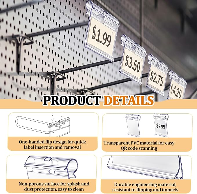 200 Pcs 2" x 1.5" Hook Scanner Plates Shelf Label Holders, Reusable Flip-open - Image 3