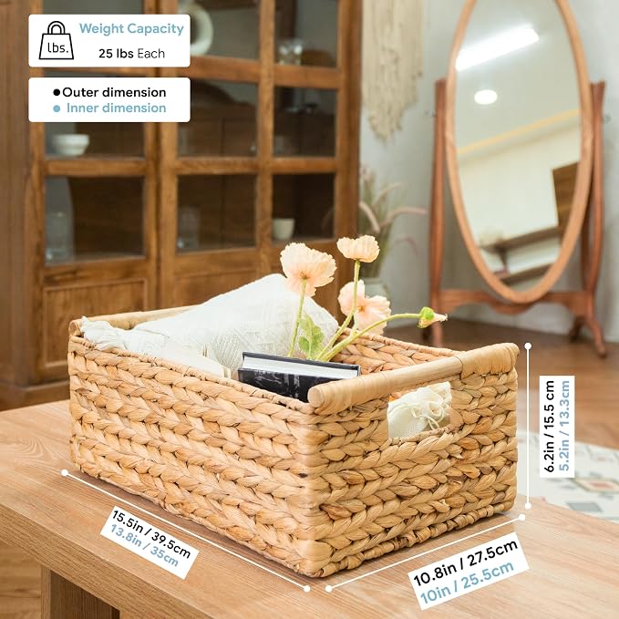 VATIMA Hyacinth Large Wicker Basket 15.5x10.8x6.2" - Image 3