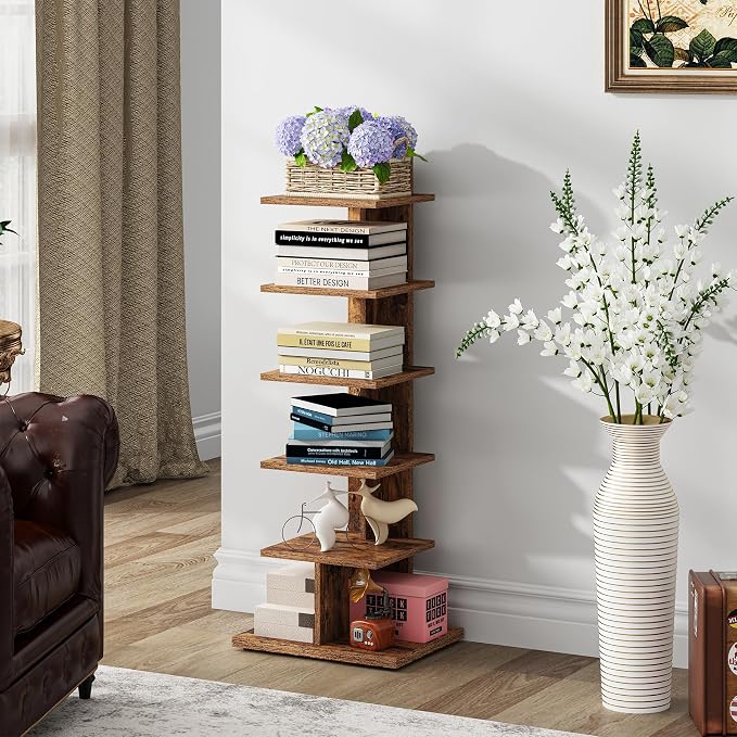 TUTOTAK Book Shelf, Narrow Spine Bookshelf, 6-Tier Bookcase - Image 6
