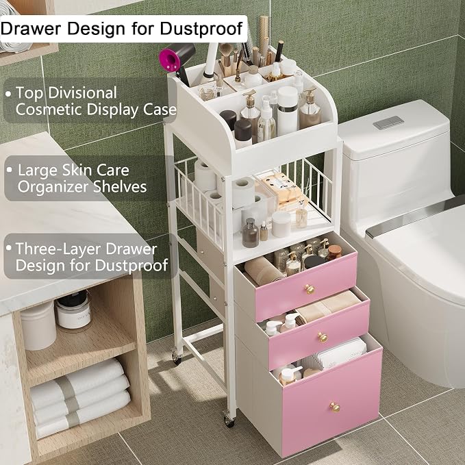 Makeup Organizer Cart with Drawers, Make up Organizers - Image 3