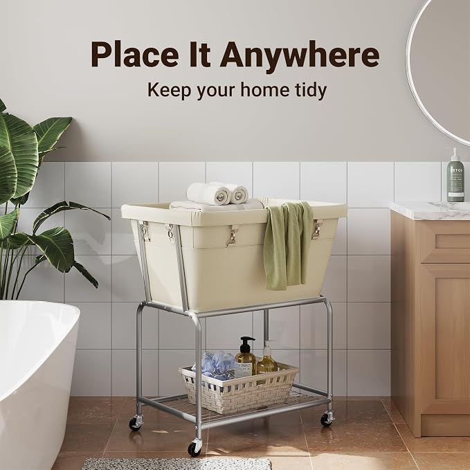 ELYKEN Laundry Cart with Wheels, Rolling Laundry Hamper with Removable Bag and - Image 8