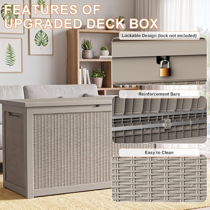 Vixzen 320 Gallon Deck Boxes Outdoor Waterproof, Lockable Storage Box - Image 4