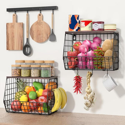Wawocs Fruit Basket for Kitchen Counter 2 Tier Fruit Bowl, Stackable Wall - Image 3
