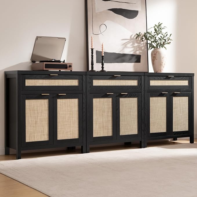 SICOTAS Sideboard Buffet Storage Cabinet Set of 2, Rattan Credenza Buffet Table - Image 9