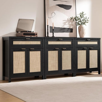 SICOTAS Sideboard Buffet Storage Cabinet Set of 2, Rattan Credenza Buffet Table - Image 9