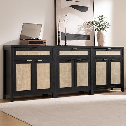 SICOTAS Sideboard Buffet Storage Cabinet, Rattan Accent Cabinet - Image 8