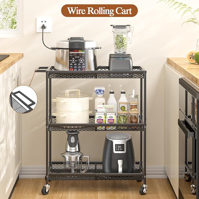 3 Tier Rolling Utility Kitchen Cart, Heavy Duty Wire Rolling Cart on Wheels - Image 5