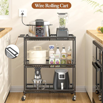 3 Tier Rolling Utility Kitchen Cart, Heavy Duty Wire Rolling Cart on Wheels - Image 5