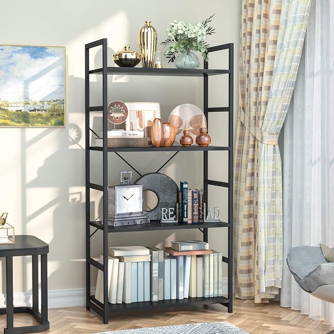 NUMENN 4 Tier Bookshelf, Tall Freestanding Open Storage Bookcase, Support Bars - Image 4